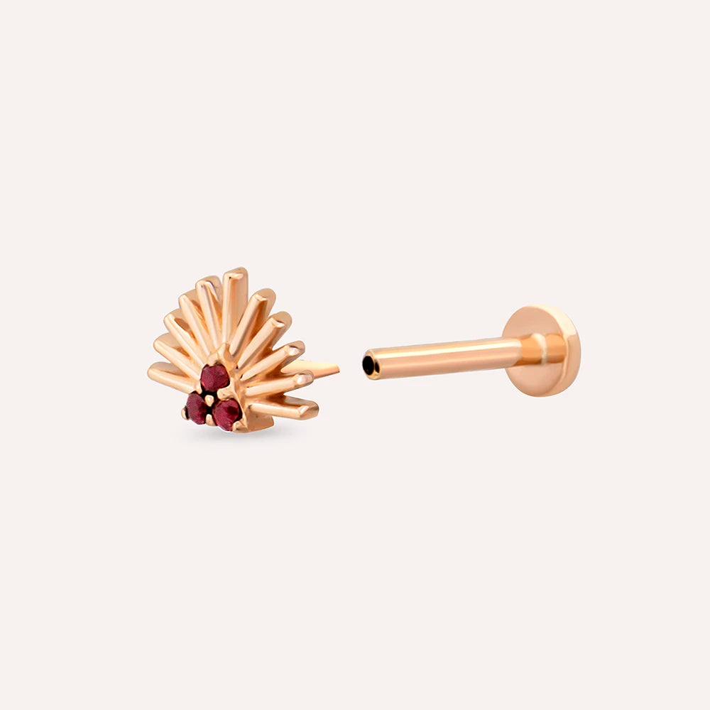 Adhafera Red Safir Taşlı Rose Altın Piercing