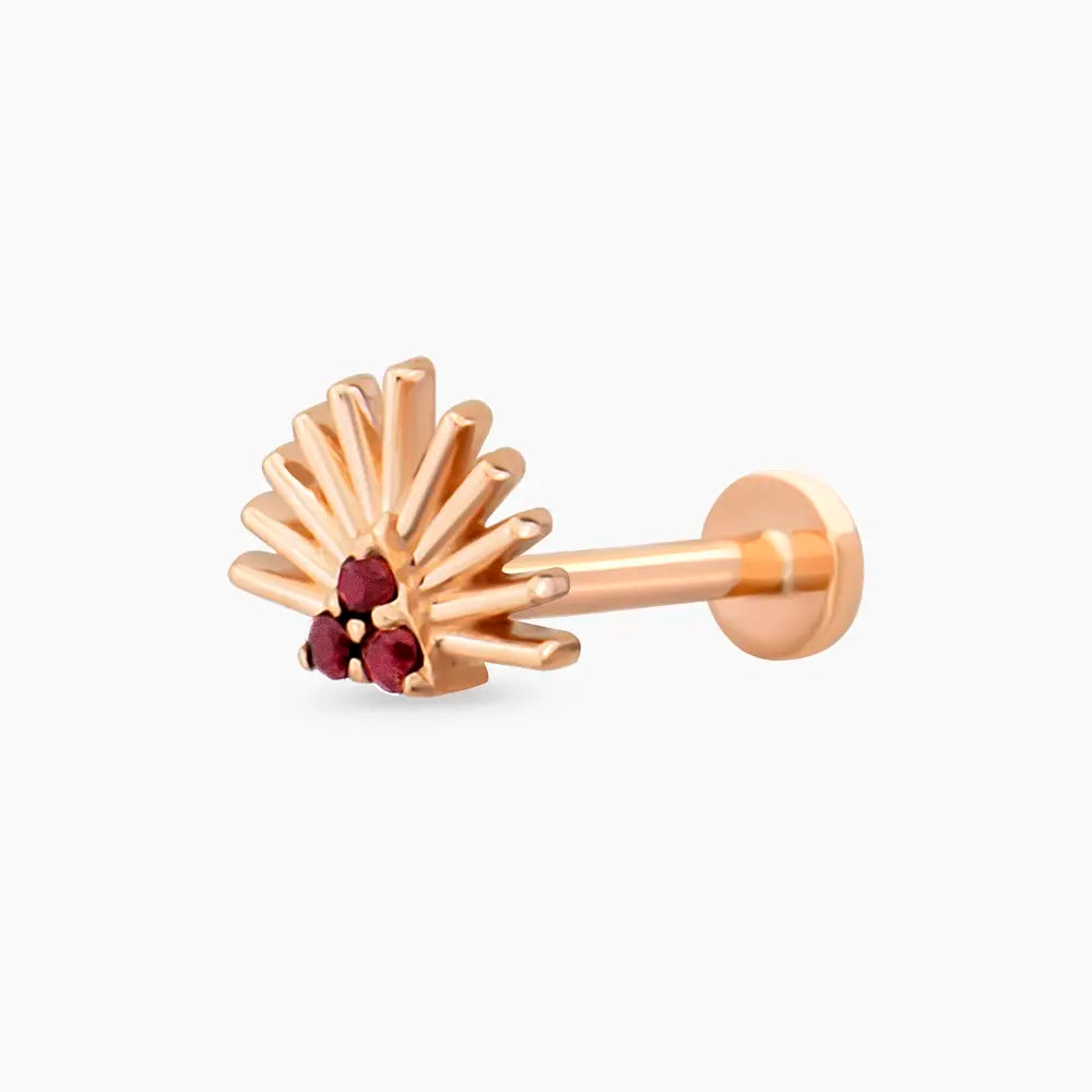 Adhafera Red Safir Taşlı Rose Altın Piercing