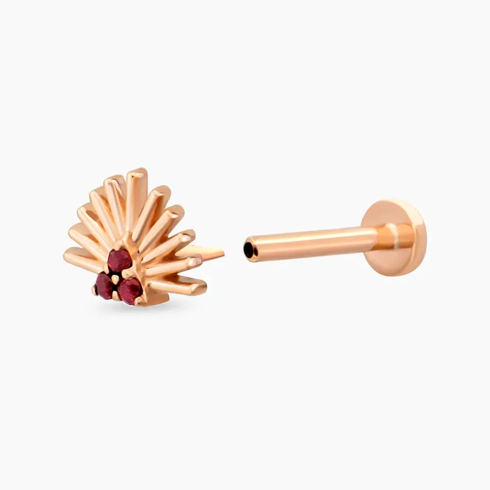 Adhafera Red Safir Taşlı Rose Altın Piercing