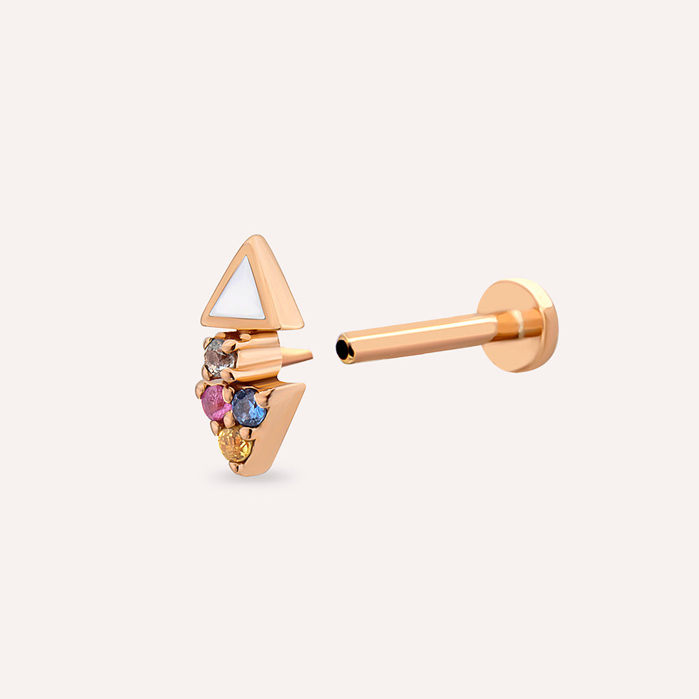 Afra Multicolor Safir Taşlı ve Beyaz Mineli Rose Altın Piercing