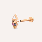 Afra Multicolor Safir Taşlı ve Beyaz Mineli Rose Altın Piercing