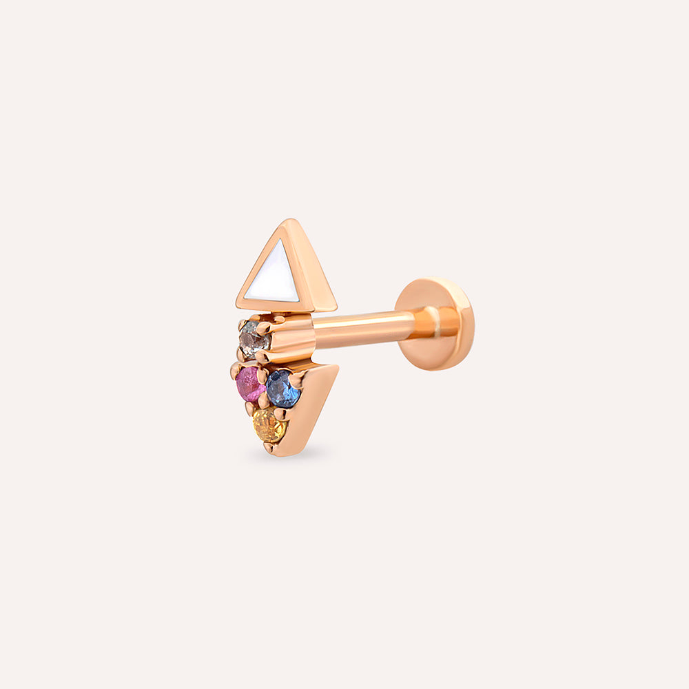 Afra Multicolor Safir Taşlı ve Beyaz Mineli Rose Altın Piercing
