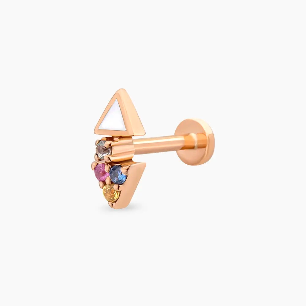 Afra Multicolor Safir Taşlı ve Beyaz Mineli Rose Altın Piercing