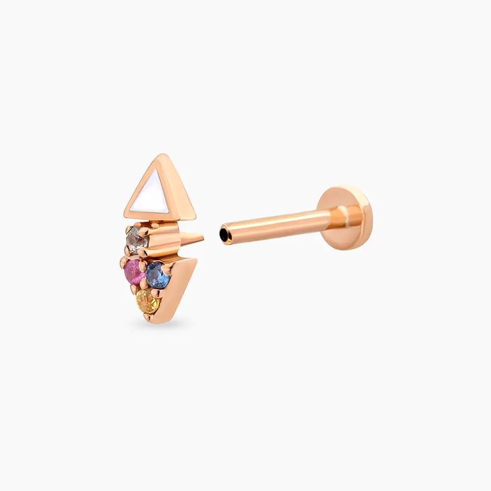 Afra Multicolor Safir Taşlı ve Beyaz Mineli Rose Altın Piercing