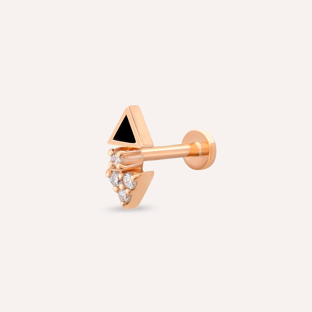 Afra Pırlanta Taşlı ve Siyah Mineli Rose Altın Piercing