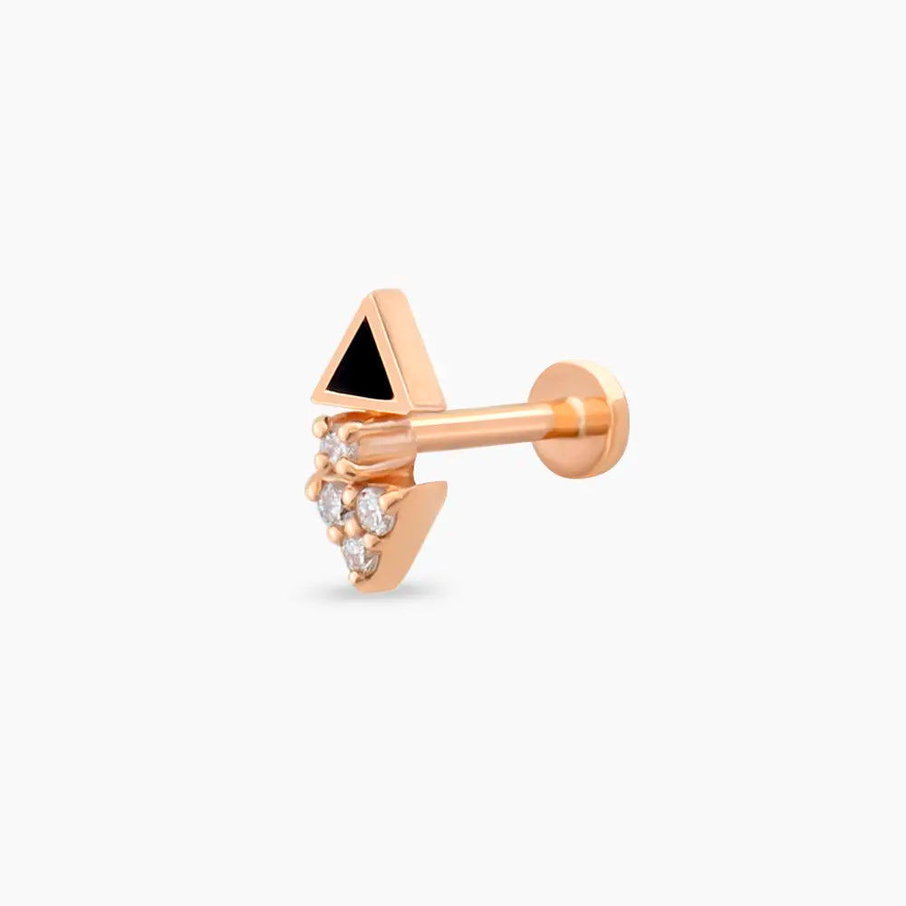 Afra Pırlanta Taşlı ve Siyah Mineli Rose Altın Piercing