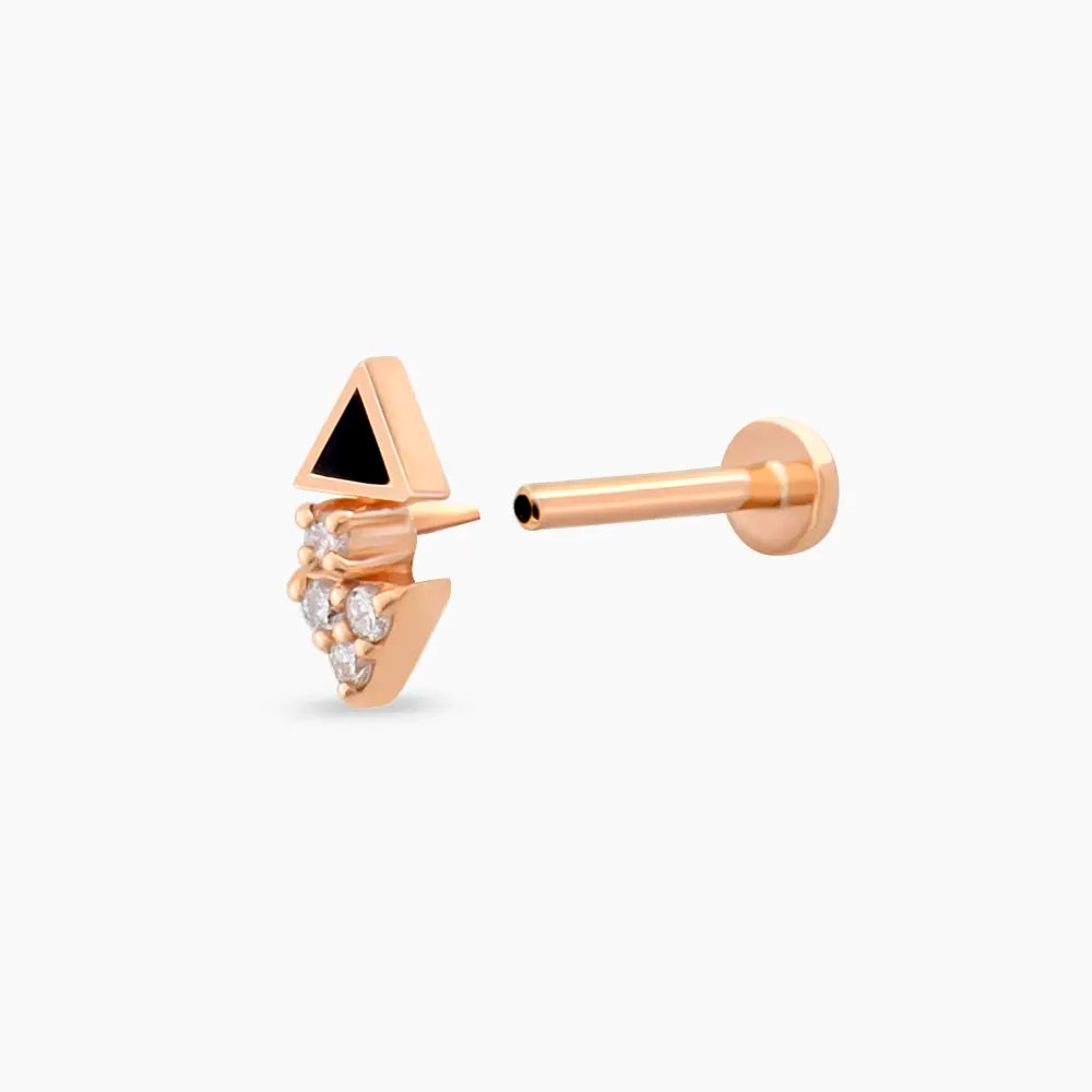 Afra Pırlanta Taşlı ve Siyah Mineli Rose Altın Piercing