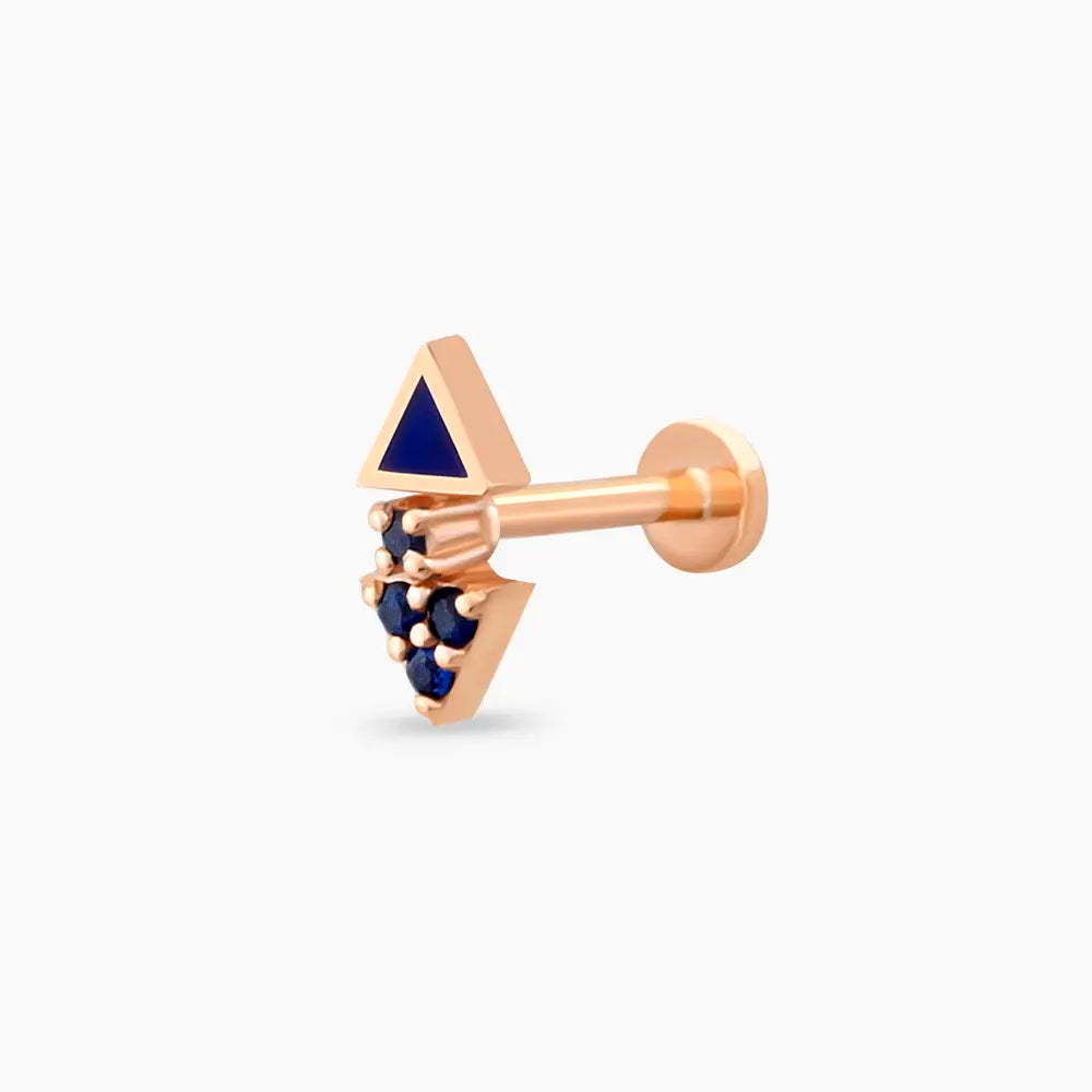 Afra Safir Taşlı ve Lacivert Mineli Rose Altın Piercing