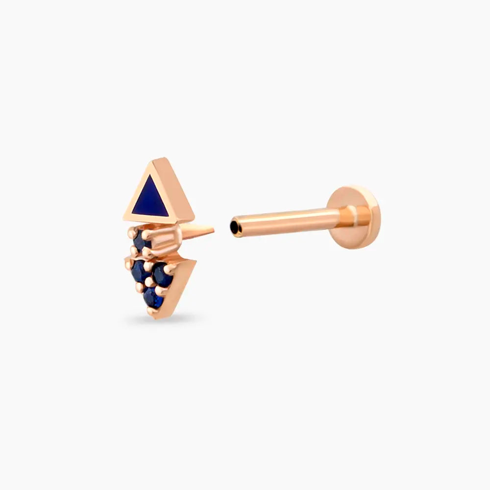 Afra Safir Taşlı ve Lacivert Mineli Rose Altın Piercing