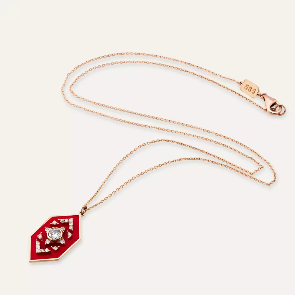 Aldebaran Pırlanta Taşlı ve Kırmızı Mineli Kolye