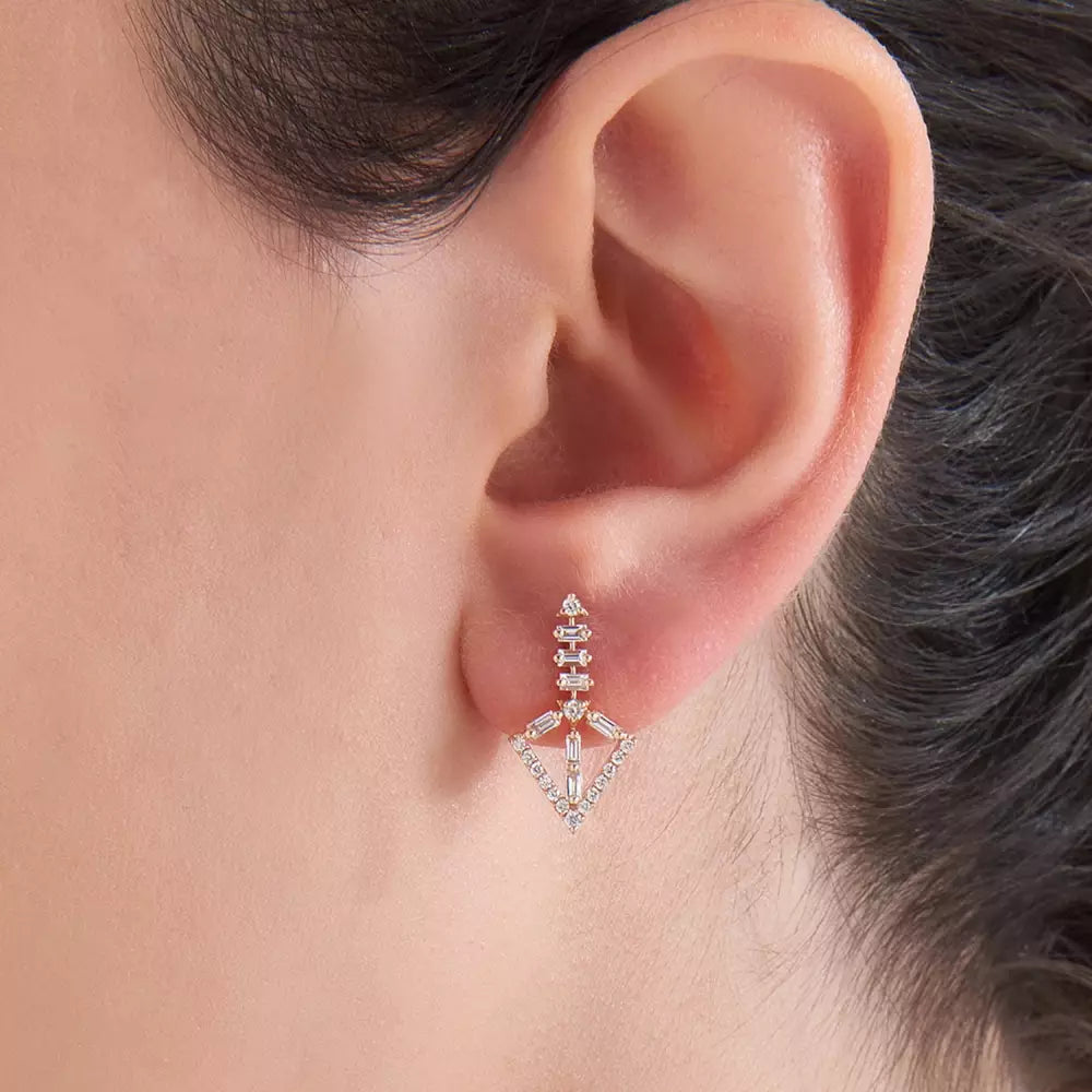 Alfa Baget Pırlanta Taşlı Rose Altın Küpe