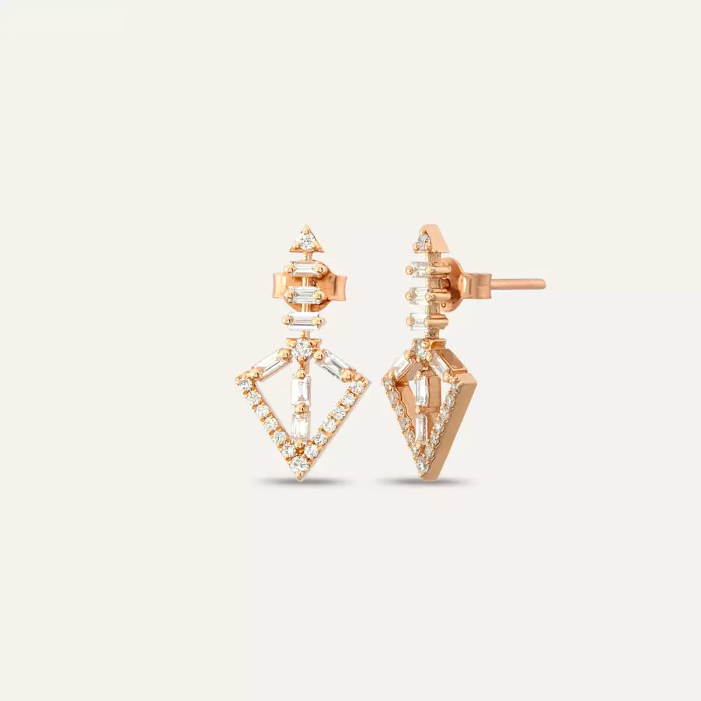 Alfa Baget Pırlanta Taşlı Rose Altın Küpe