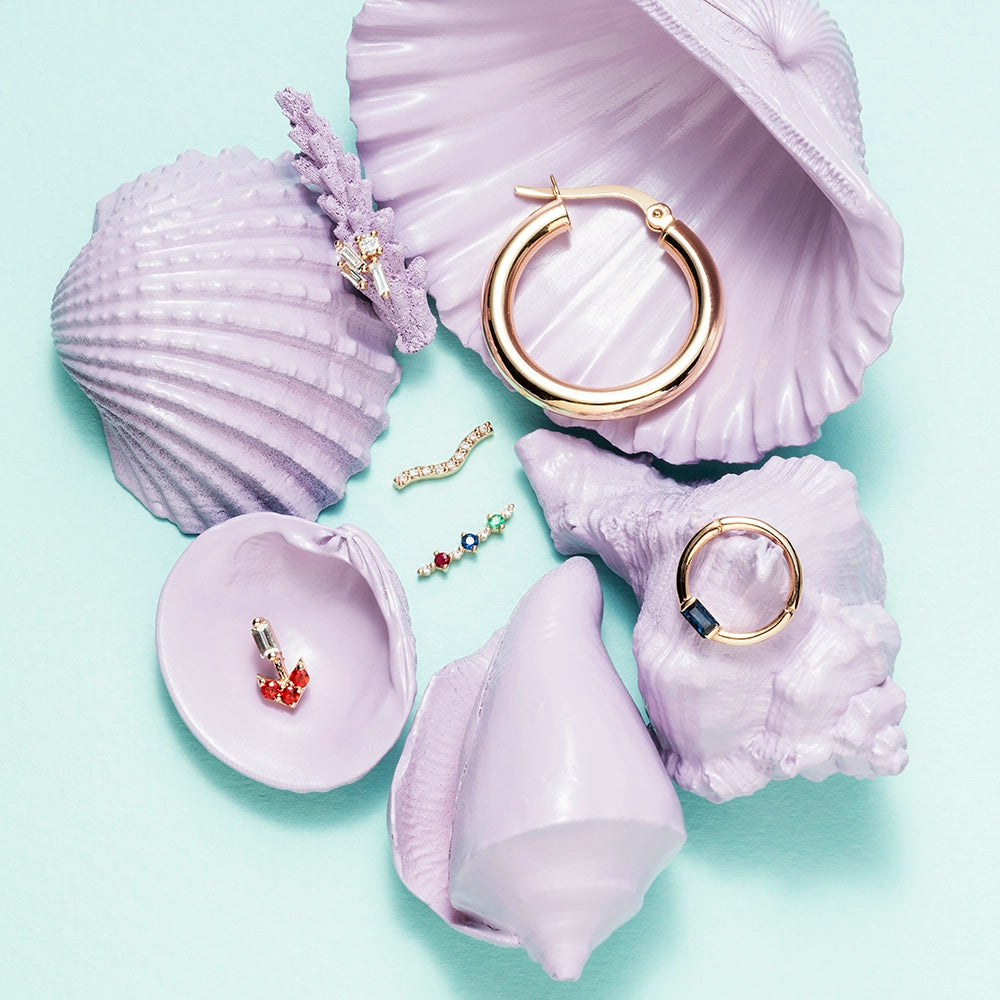 Alia Baget Kesim Blue Safir Taşlı Rose Altın Halka Piercing