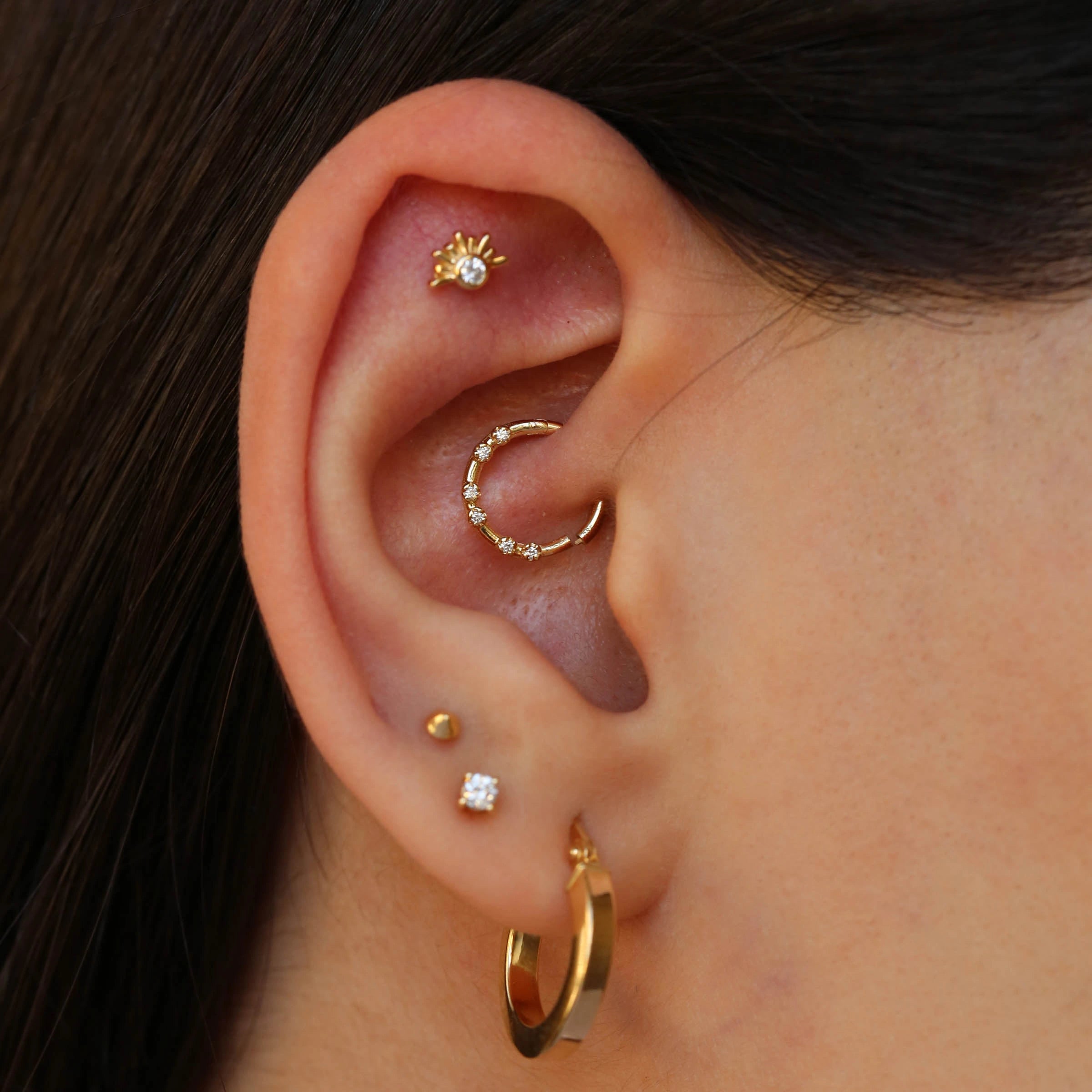 Allegra Pırlanta Taşlı Sarı Altın Halka Piercing