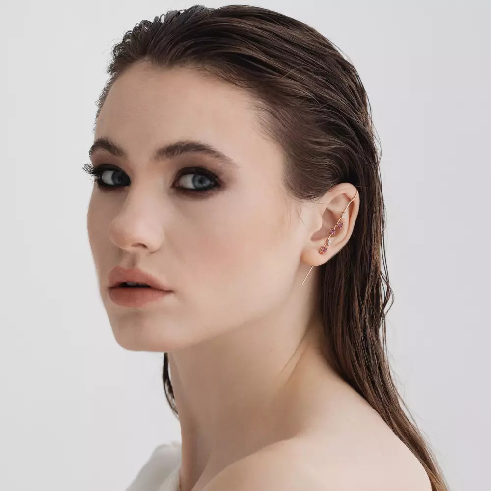 Staff Yakut ve Pırlanta Taşlı Baston Küpe