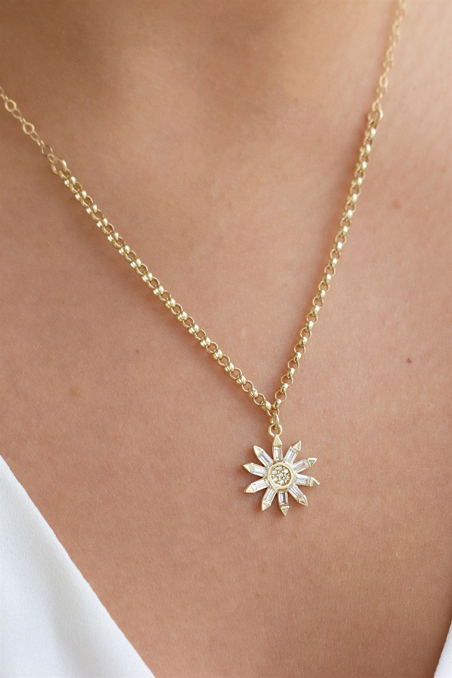 Golden Baguette Flower Necklace