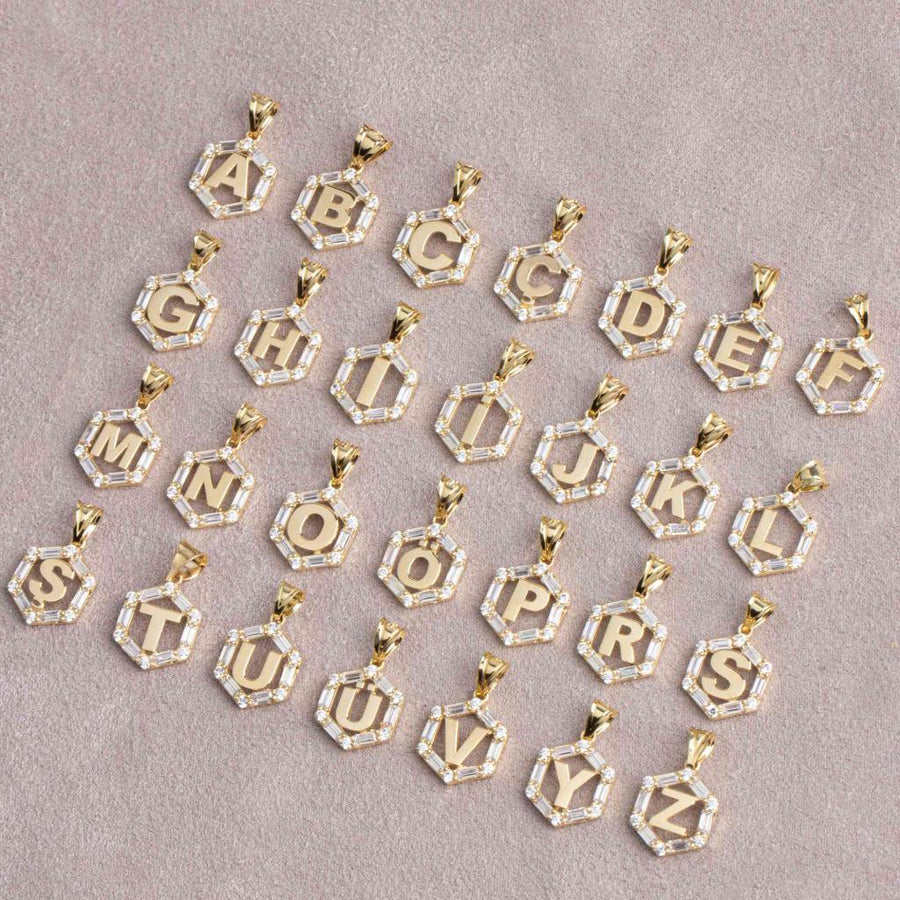 Gold Baguette Stone Letter Pendant