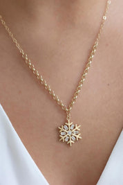 Golden Baguette Snowflake Necklace