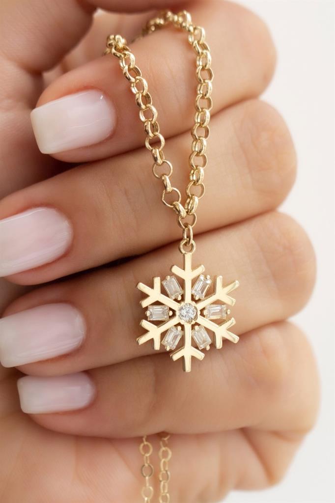 Golden Baguette Snowflake Necklace