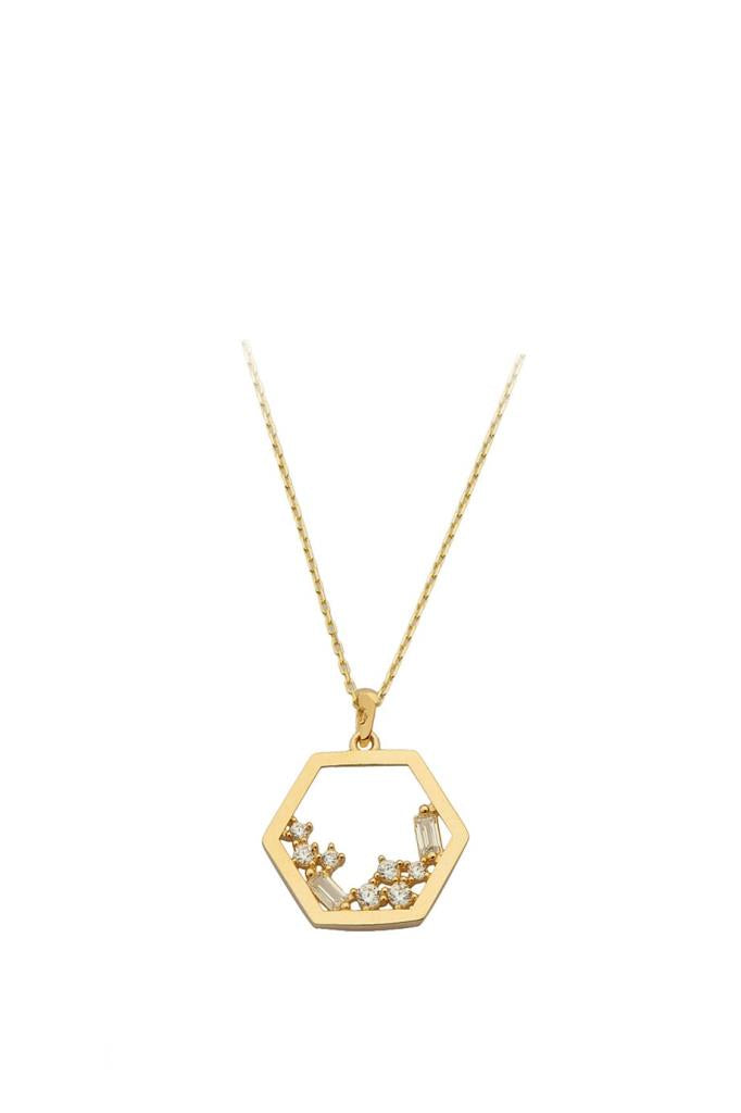 Golden Baguette Stone Design Necklace