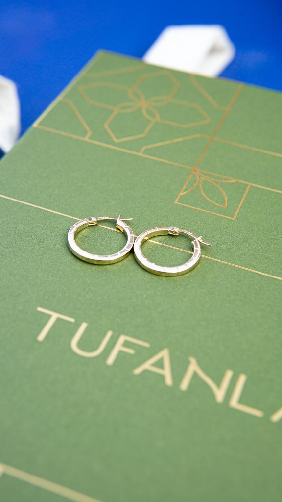 Golden Striped Ring Earrings In Diameter 1.6 Cm