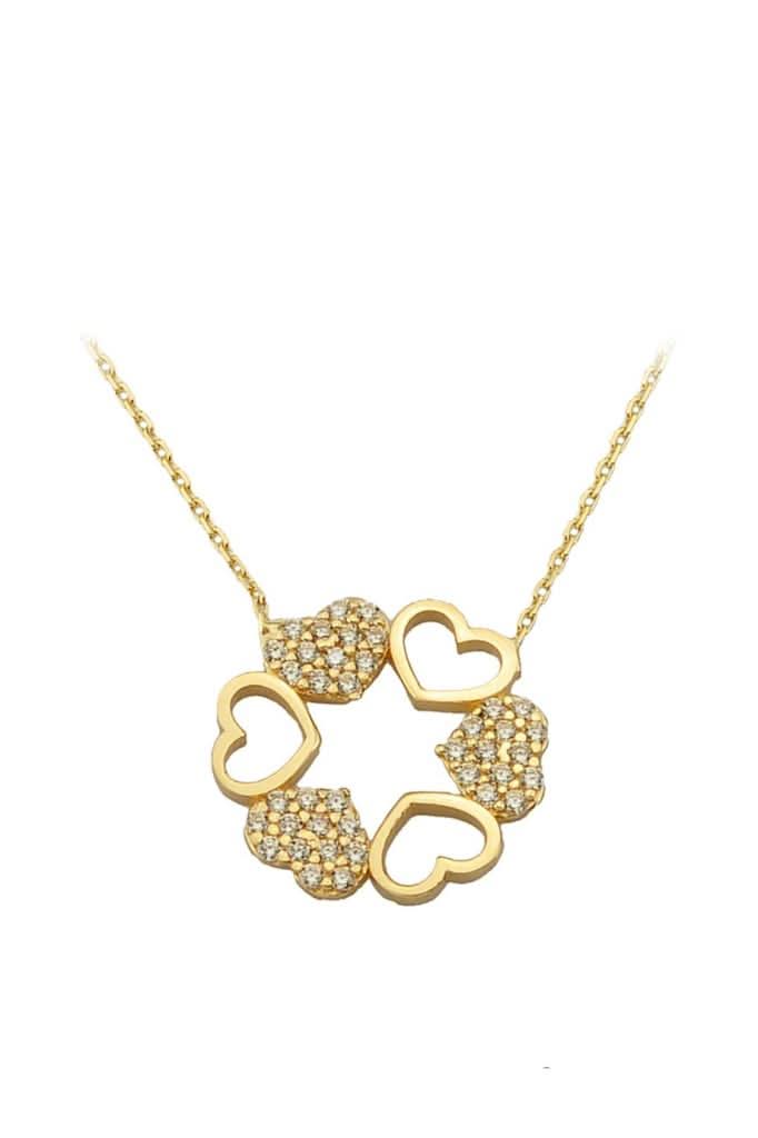 Altın Çoklu Kalp Kolye