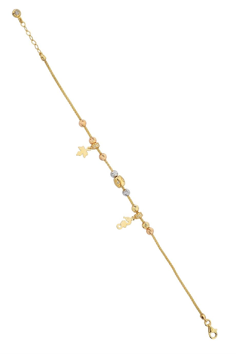 Altın Dorika Toplu Deniz Atı Ve Yaprak Bileklik