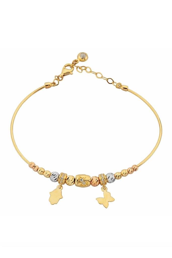 Altın Dorika Toplu Fatma Eli Ve Kelebek Bilezik