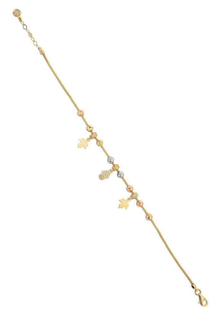 Altın Dorika Toplu Fatma Eli Ve Yaprak Bileklik