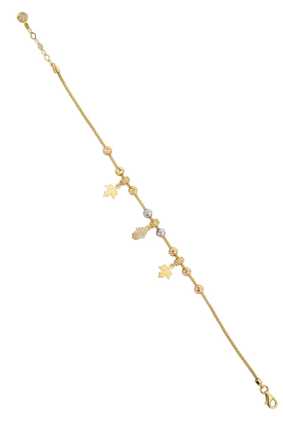 Altın Dorika Toplu Fatma Eli Ve Yaprak Bileklik