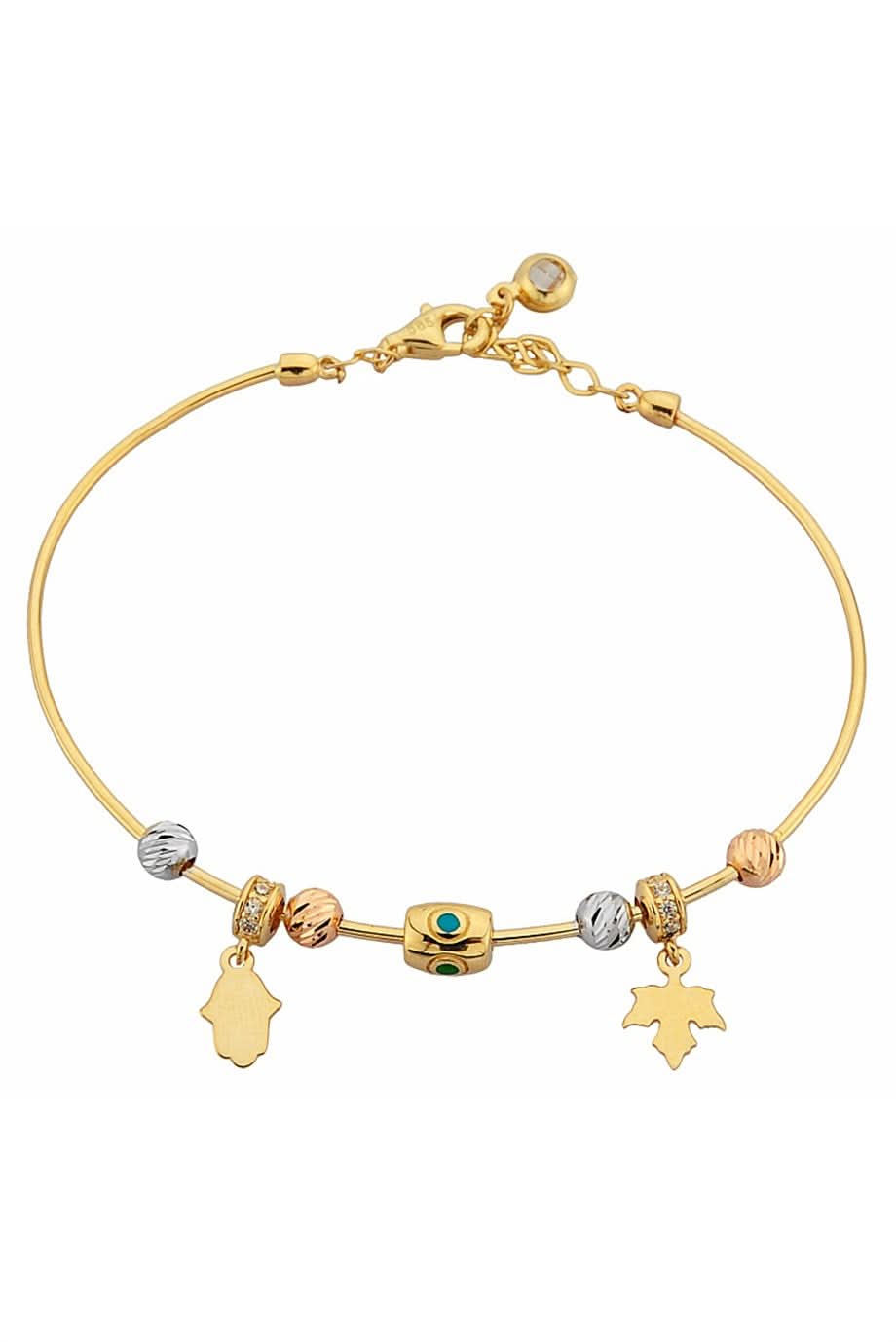 Altın Dorika Toplu Fatma Eli Ve Yaprak Bilezik