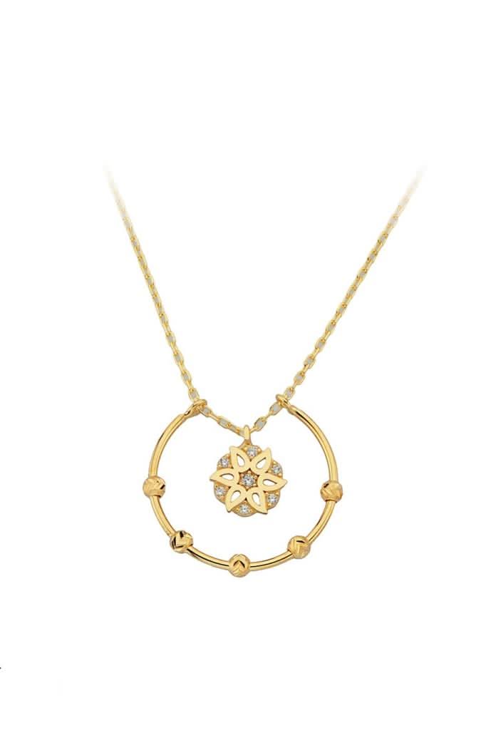 Altın Dorika Toplu Halka Çiçek Kolye