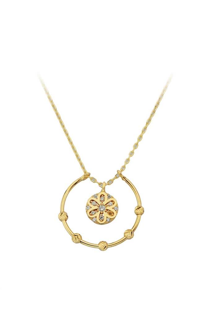 Altın Dorika Toplu Halka Çiçek Kolye