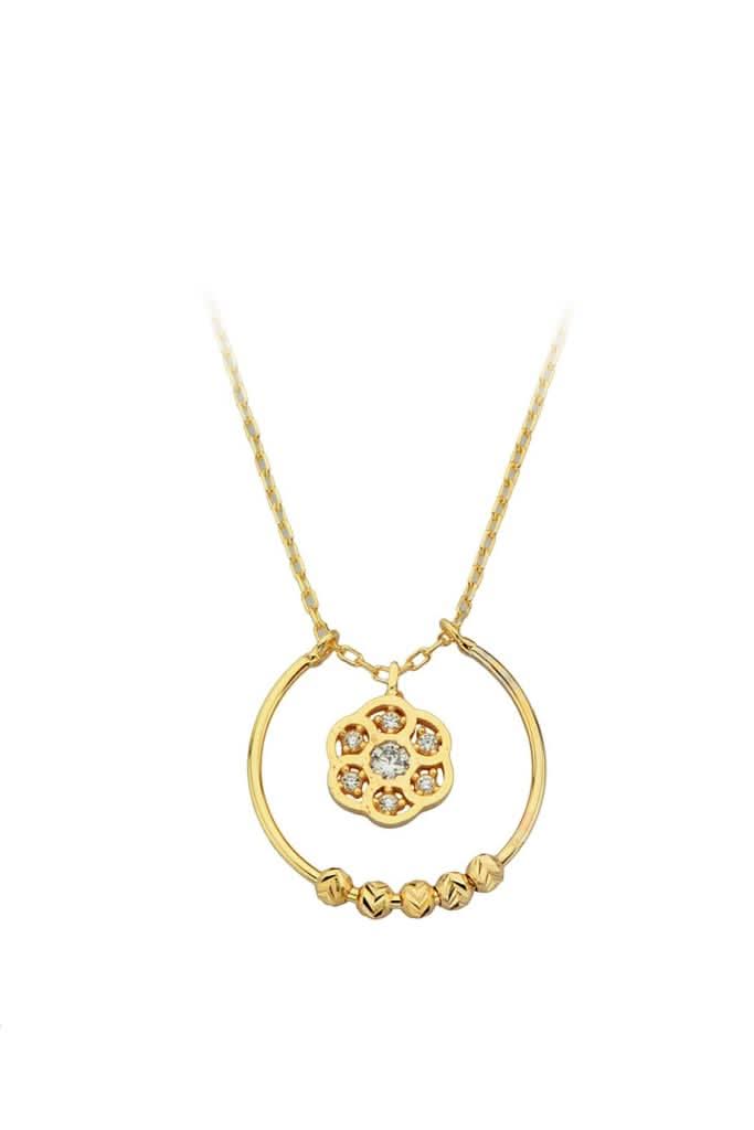 Altın Dorika Toplu Halka Çiçek Kolye