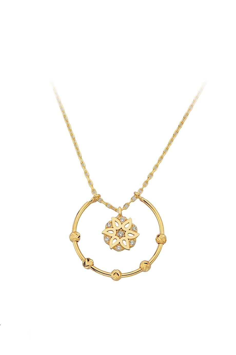 Altın Dorika Toplu Halka Çiçek Kolye