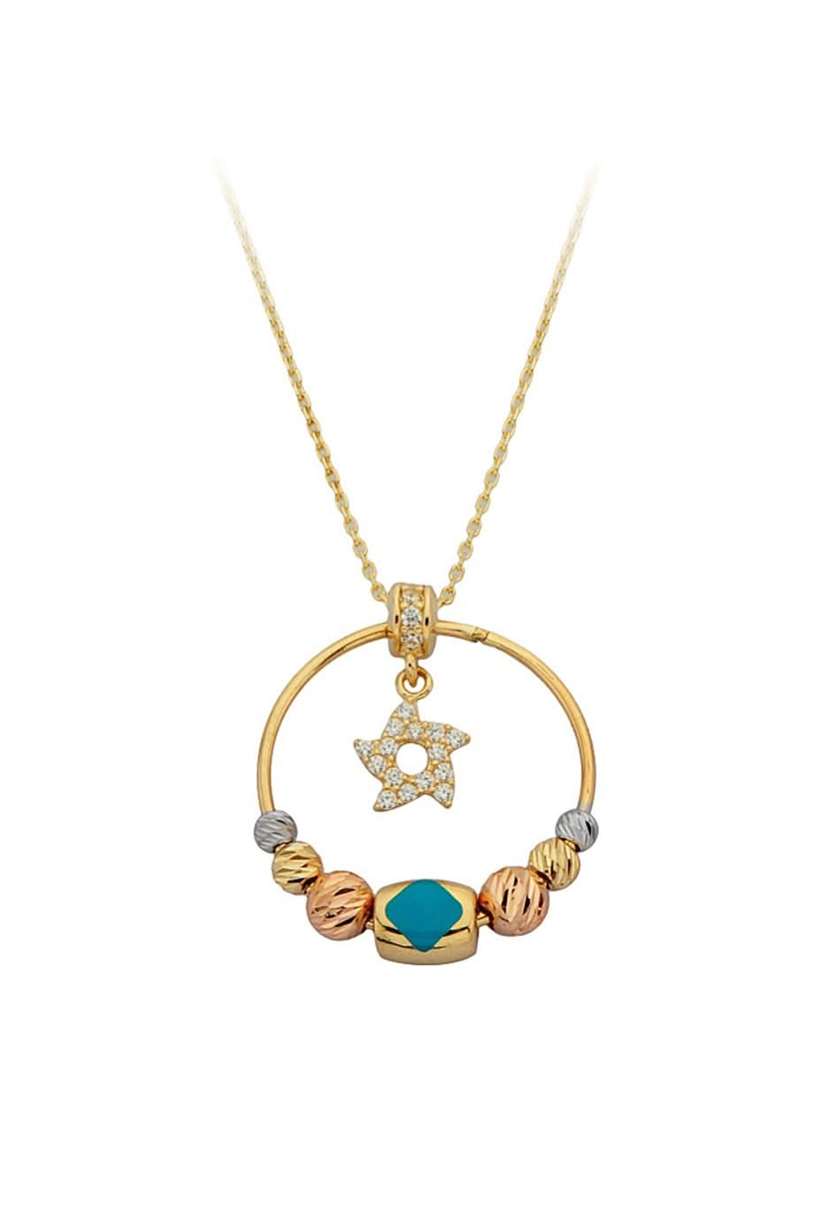 Altın Dorika Toplu Halka Çiçek Kolye