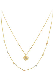 Altın Dorika Toplu İkili Kalpli Kolye