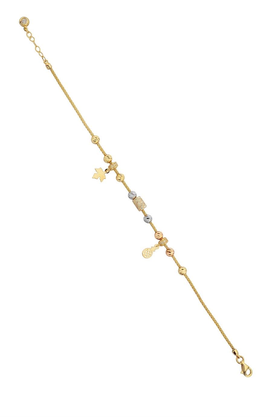 Altın Dorika Toplu Yaprak Ve Ananas Bileklik