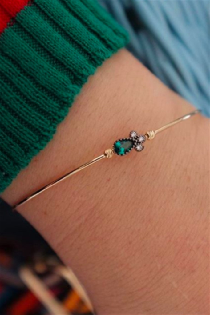 Altın Dorika Toplu Yeşil Damla Bilezik