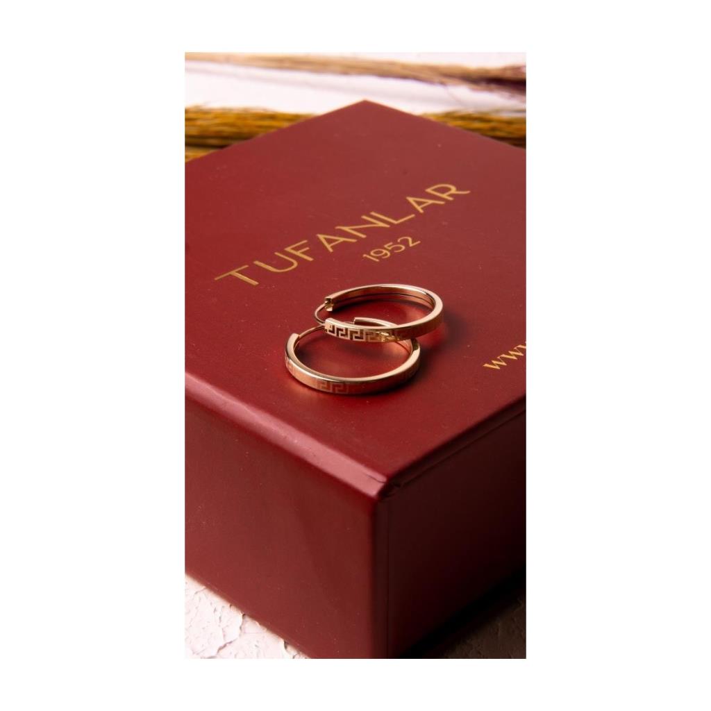 Altın Düz Desenli Halka Küpe 1.3 cm Gizli Kilit