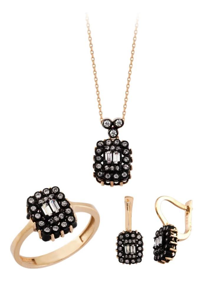 Altın Elmas Görünümlü Baget Taşlı Mini Set