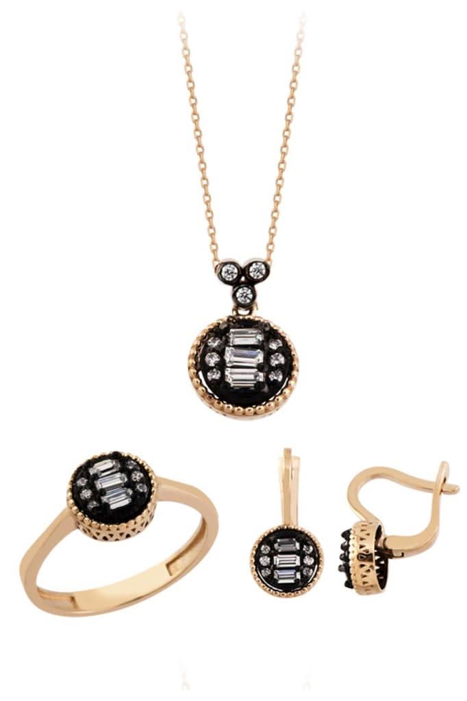 Altın Elmas Görünümlü Baget Taşlı Mini Set