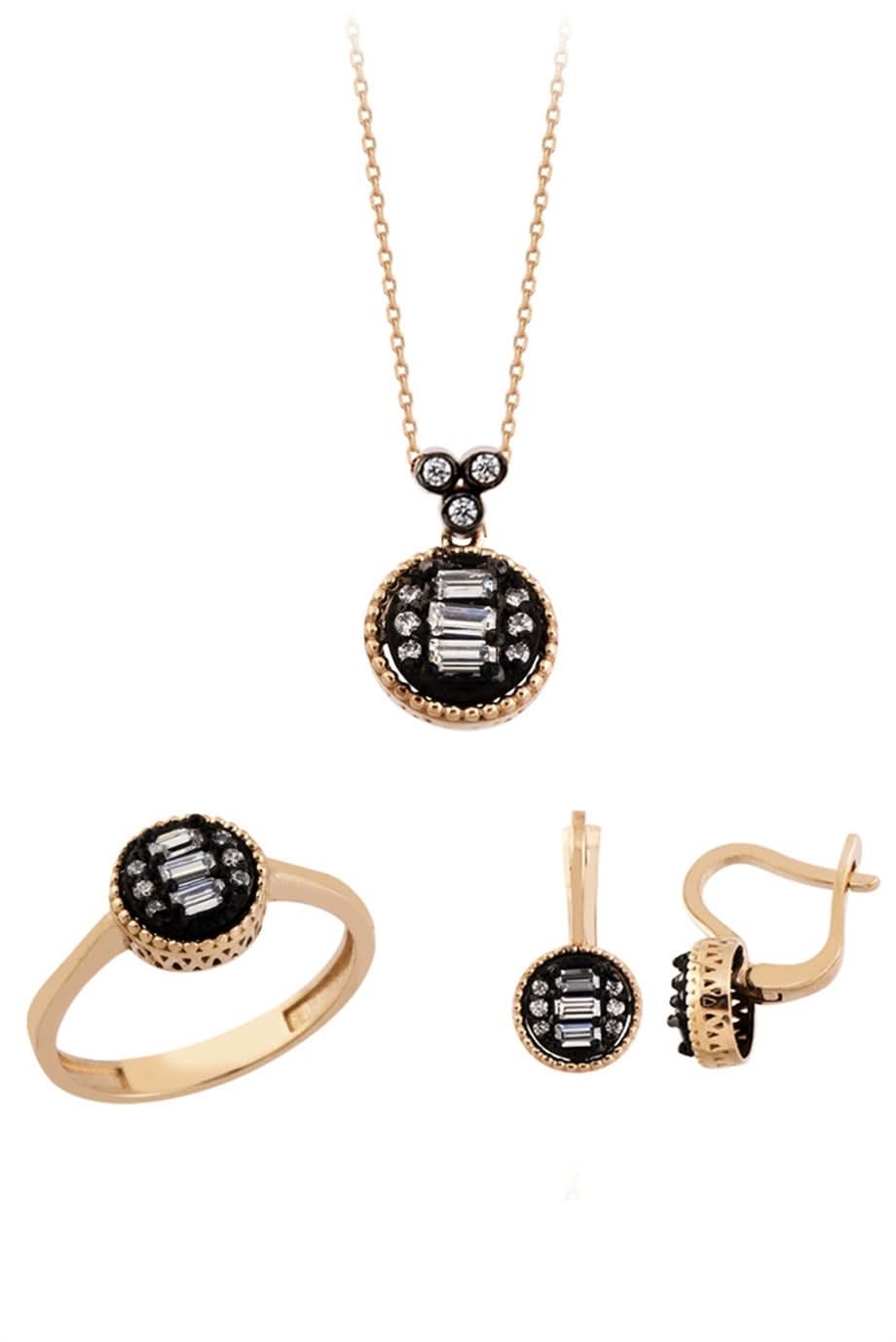 Altın Elmas Görünümlü Baget Taşlı Mini Set