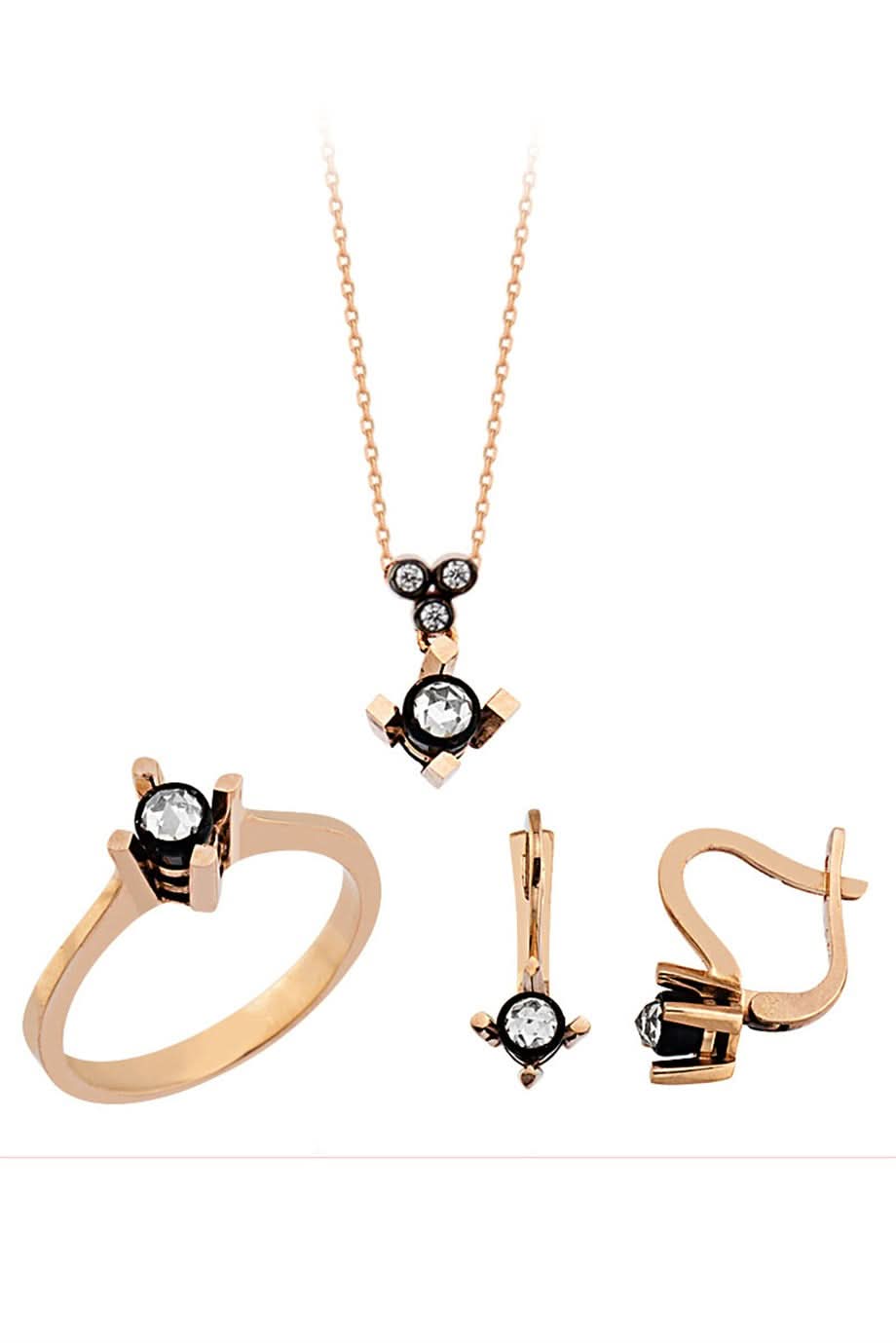 Altın Elmas Görünümlü Tektaş Mini Set