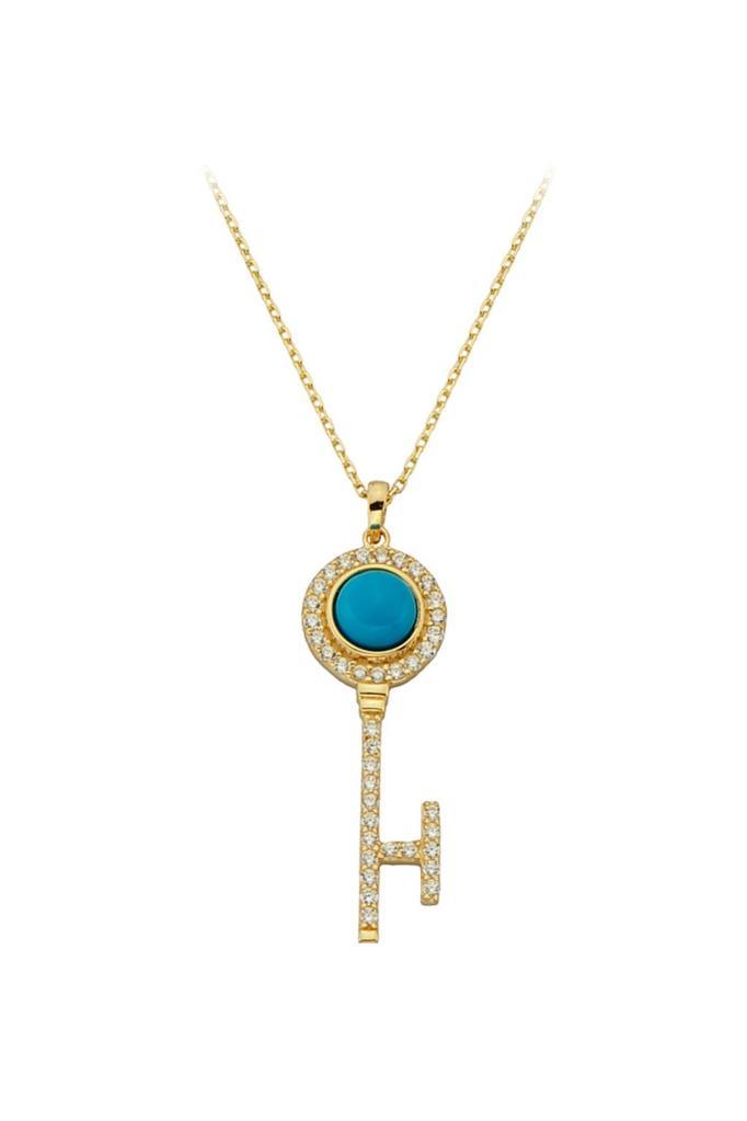 Golden Firuze Stone Key Necklace