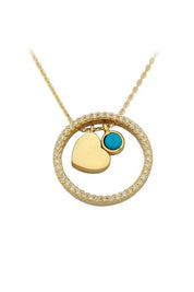 Altın Firuze Taşlı Halka Kalp Kolye