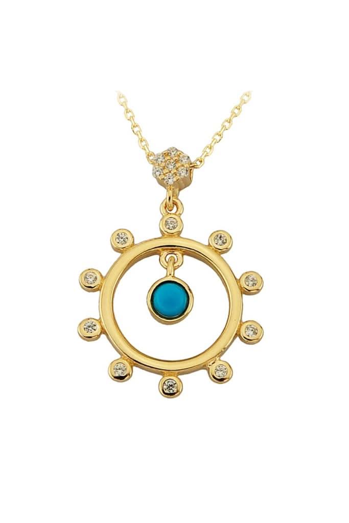 Altın Firuze Taşlı Halka Kolye