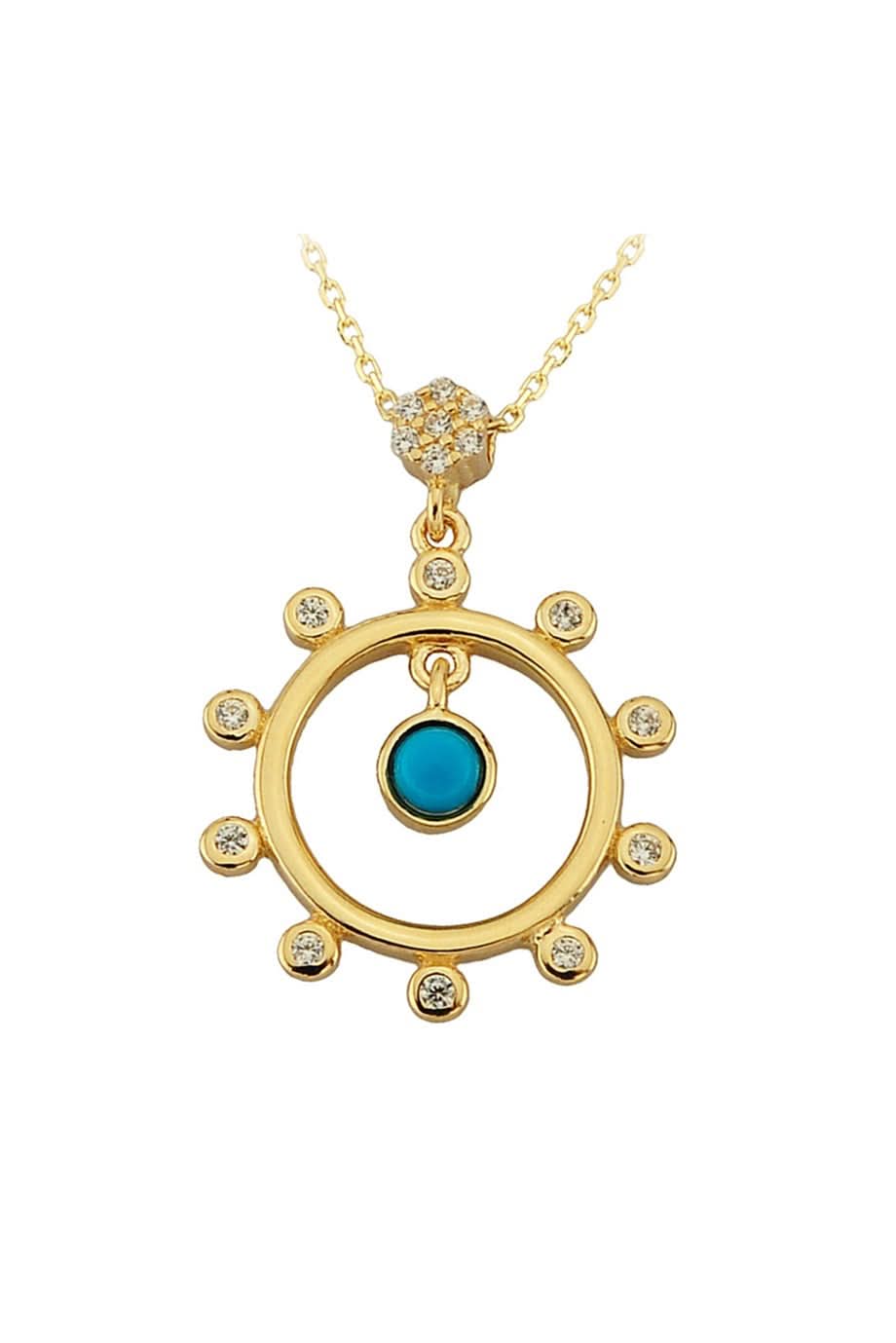 Altın Firuze Taşlı Halka Kolye