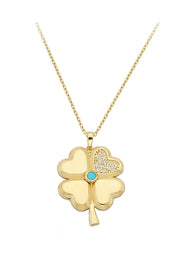 Altın Firuze Taşlı Yonca Kolye