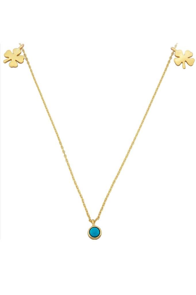Altın Firuze Taşlı Yonca Şans Kolye